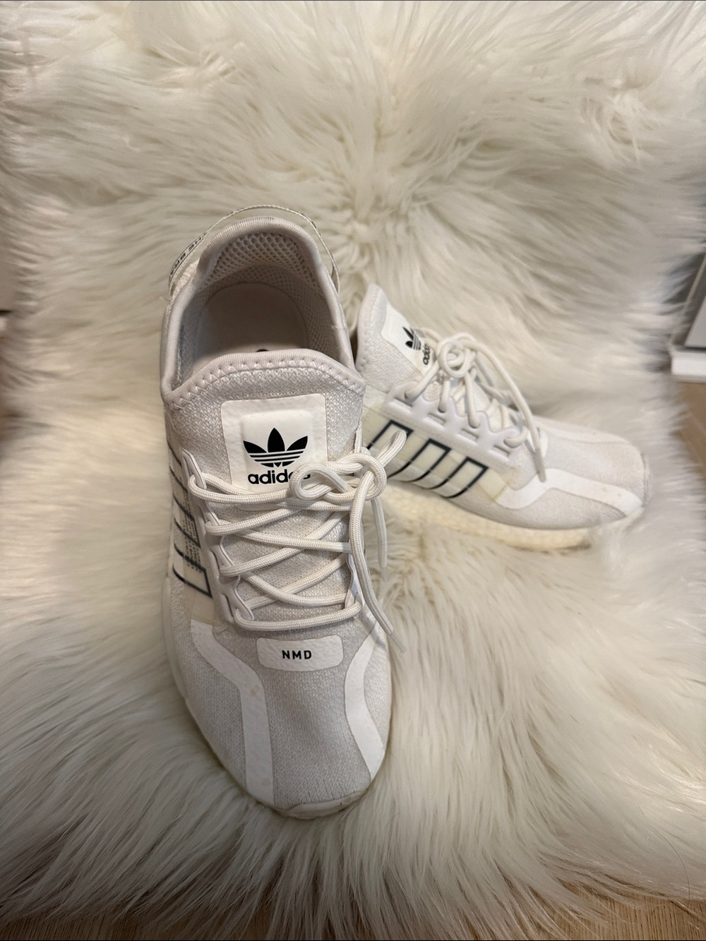 adidas White NMD Low-Top Sneakers with Black Stripes